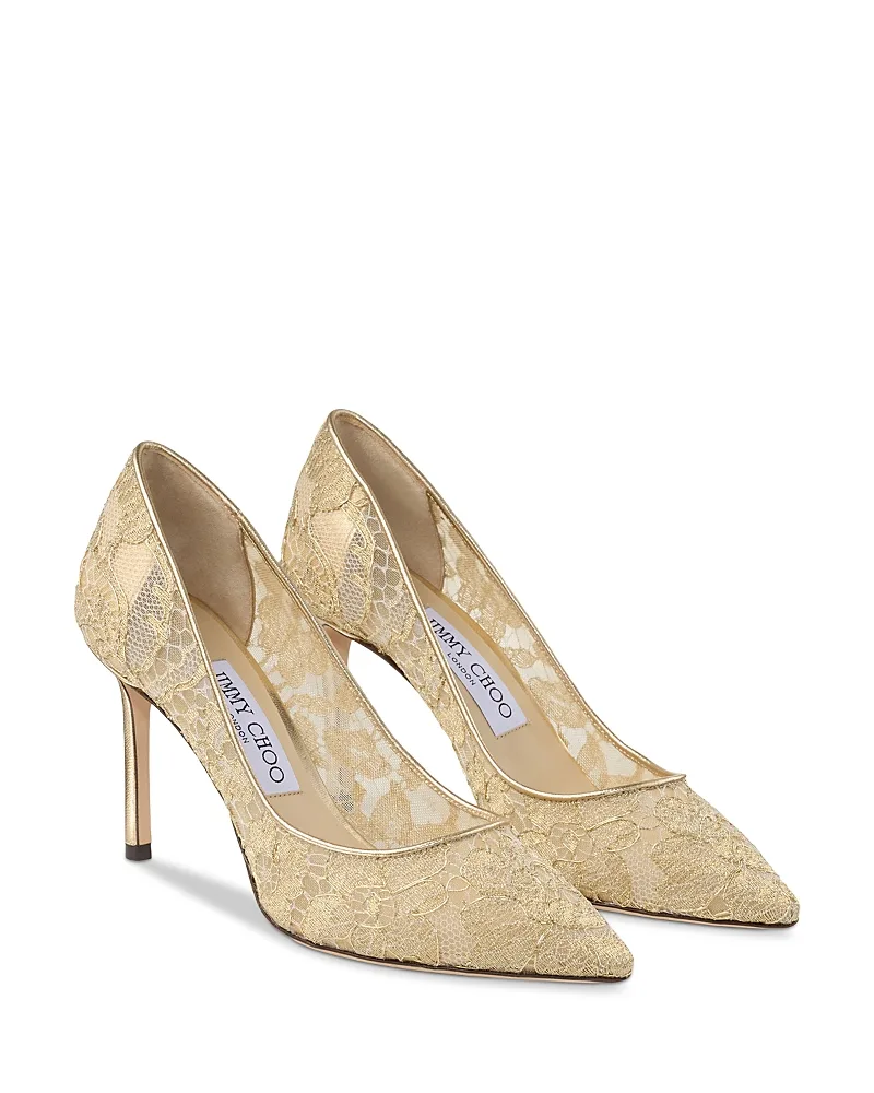 Romy 85 Metallic Lace Stiletto Pumps by Jimmy Choo
