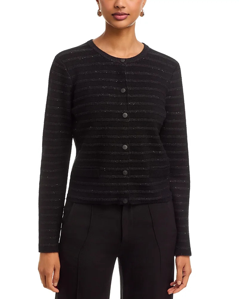 Hal Glitter Stripe Wool Blend Crewneck Cardigan by Kobi Halperin