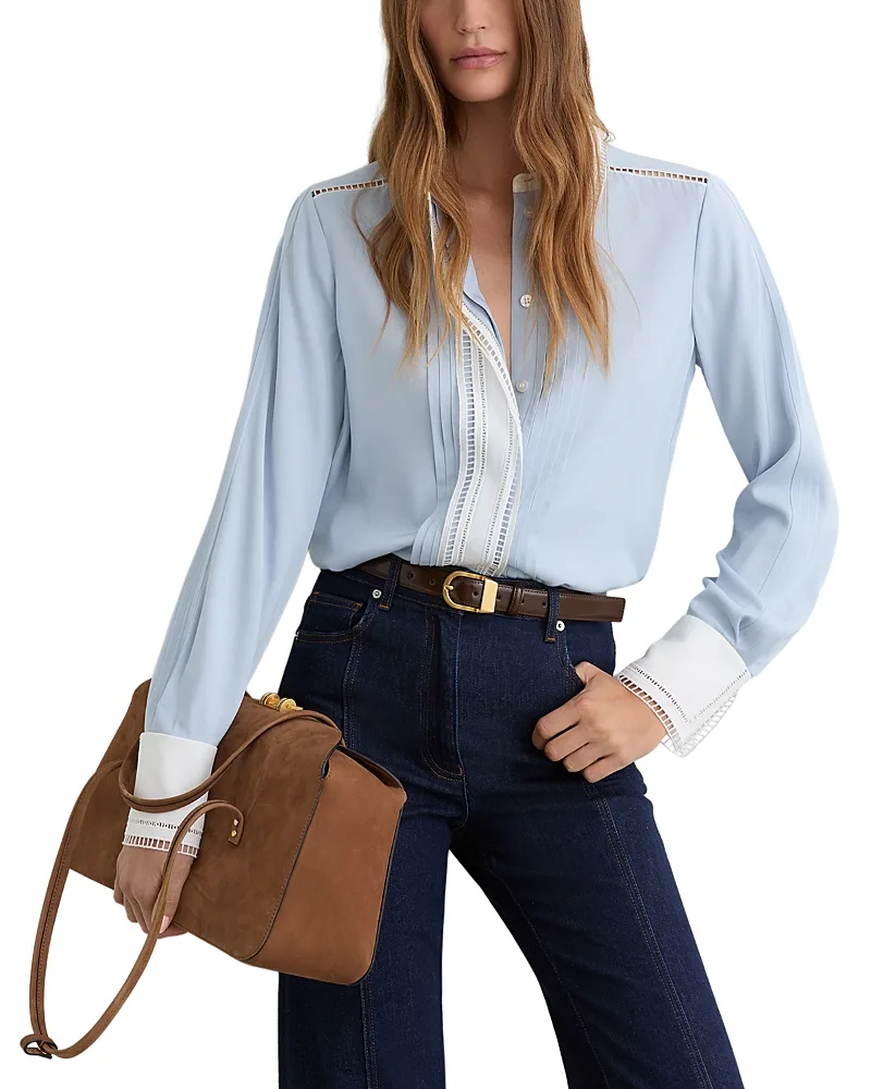 Luma Pleated Lace Trim Shirt by Reiss