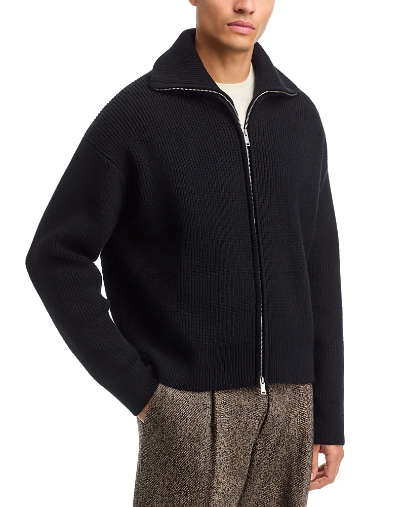 Ribbed Merino Wool Full Zip Sweater by Studio Nicholson