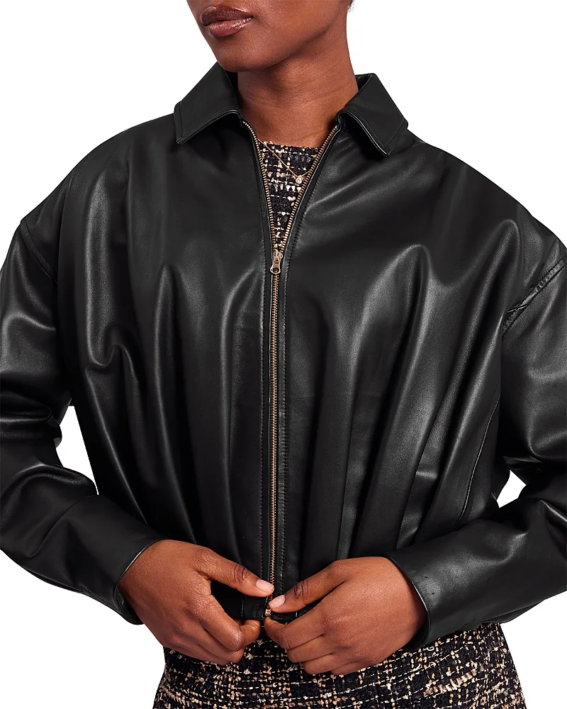 Adfabi Drape Detail Leather Bomber Jacket by Ted Baker