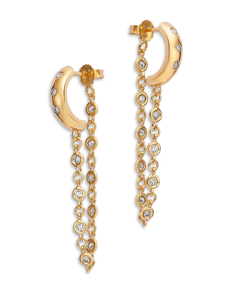 Diamond Bezel Chain Earrings in 14K Yellow Gold, 0.5 Tcw