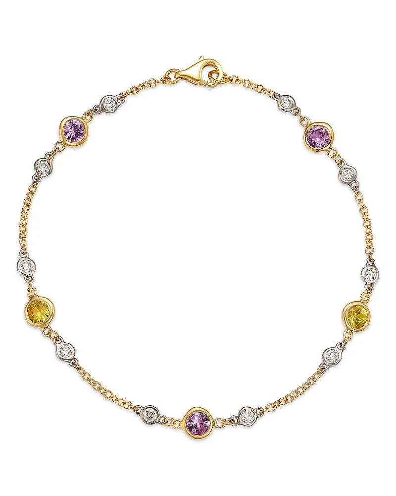 Diamond & Pink & Yellow Sapphire Bezel Station Bracelet in 14K Yellow Gold by Bloomingdales Fine Collection