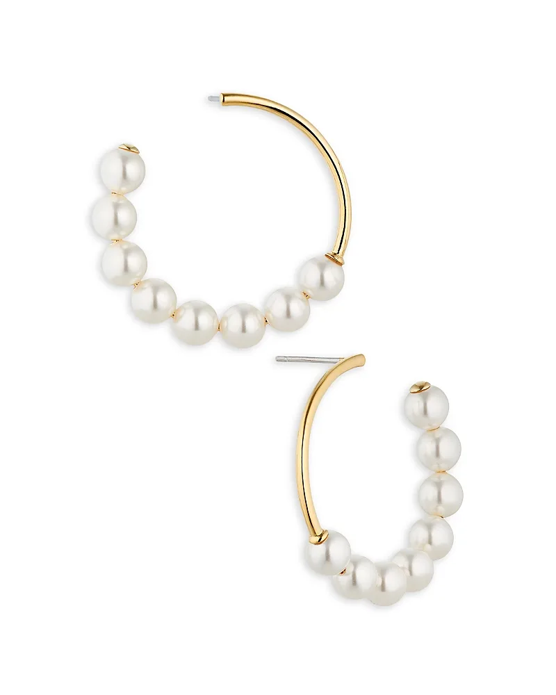 Dot Dot Dot Imitation Pearl Front to Back Hoop Earrings in 18K Gold Plated by Nadri