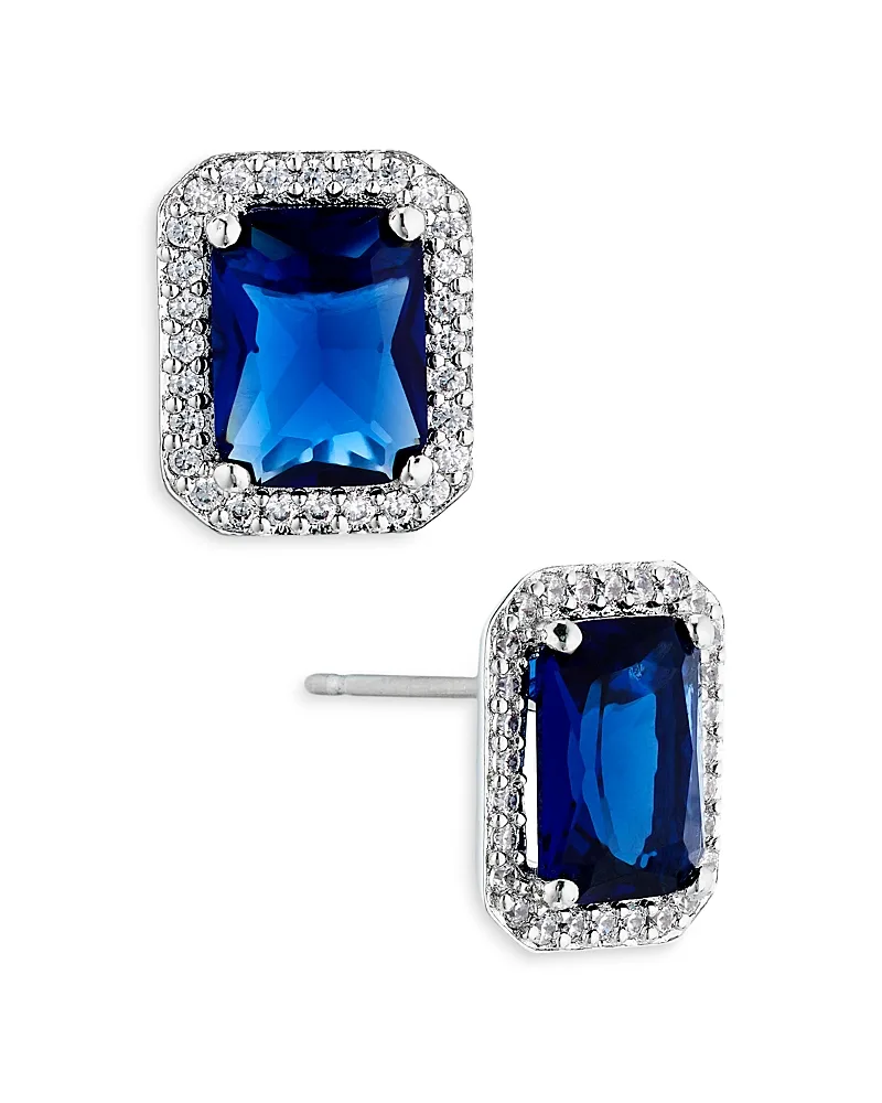 Emerald Cut Halo Stud Earrings by Nadri
