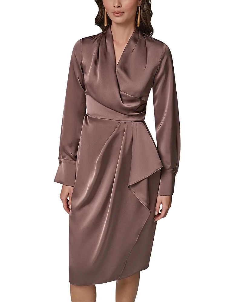 Satin Draped Wrap Effect Knee Length Dress by Donna Karan New York
