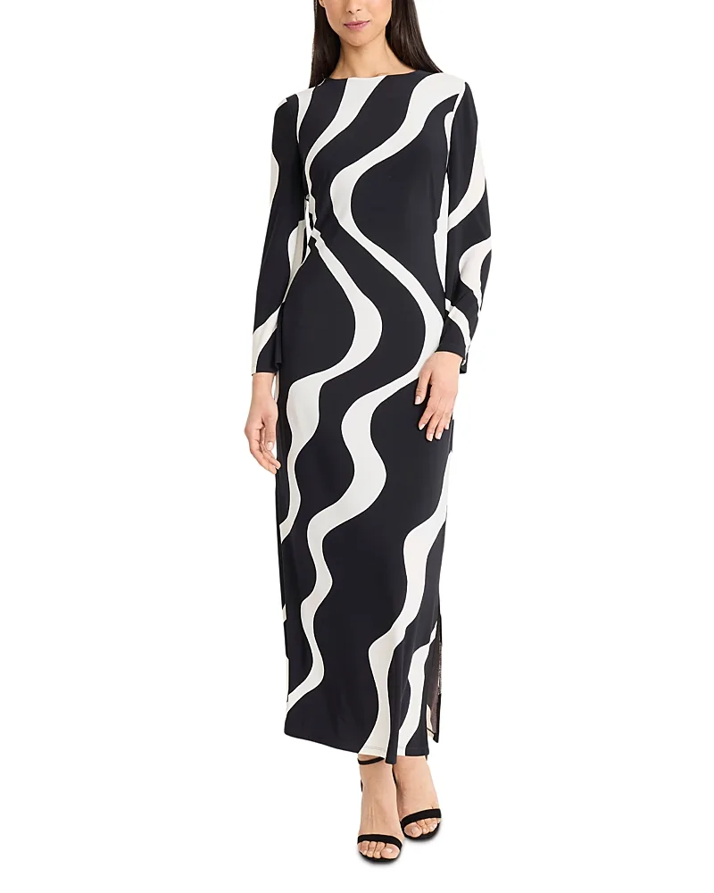 Side Slit Long Sleeve Maxi Dress by Donna Morgan