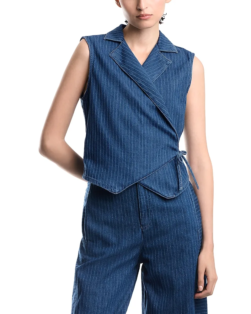 Emporio Armani Pinstriped Cotton Denim Waistcoat by Armani
