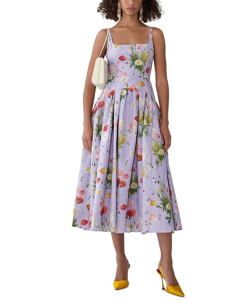 Floral Sleeveless a Line Midi Dress by Carolina Herrera