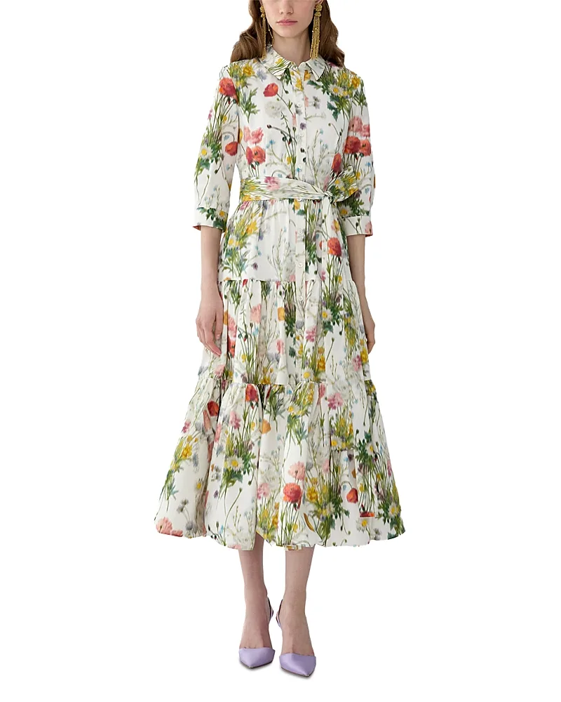 Floral Print Tiered Shirt Dress by Carolina Herrera