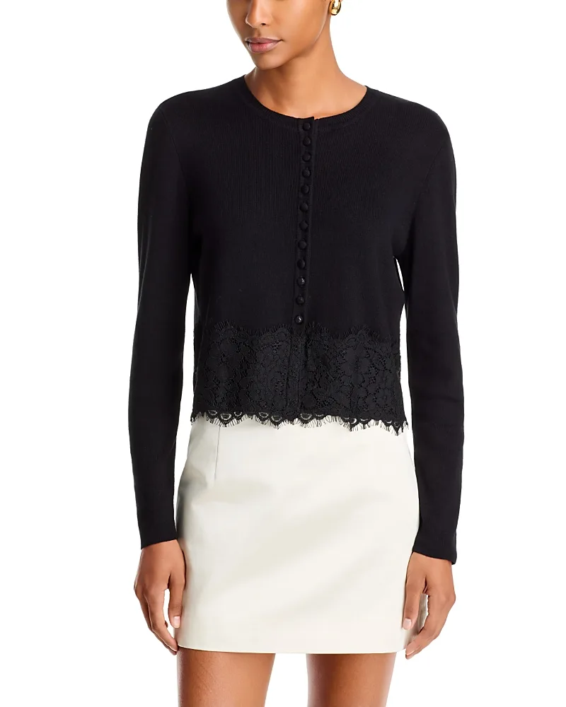 Lace Hem Crewneck Cardigan by AQUA