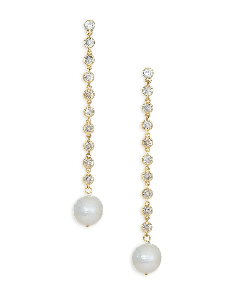 Cultured Freshwater Pearl & Crystal Linear Drop Earrings by Ettika