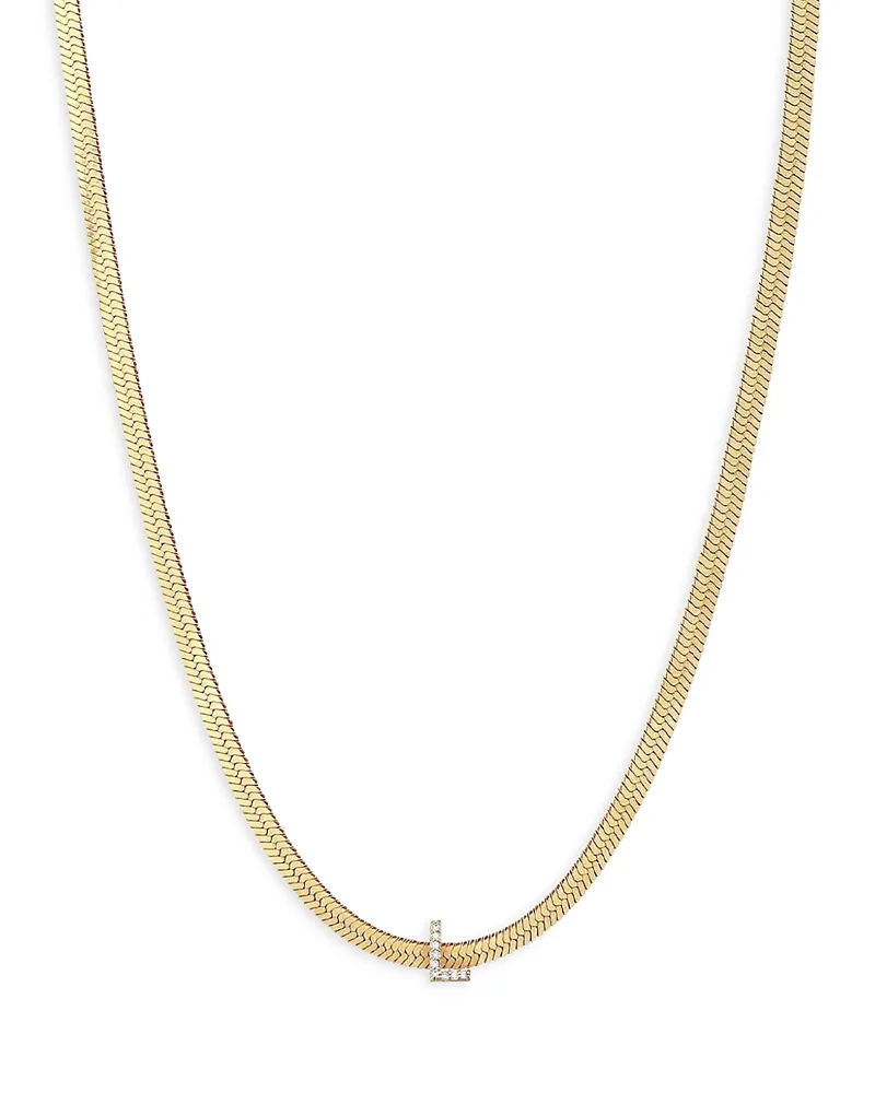 Initial Herringbone Chain Necklace in 18K Gold Plated by Ettika