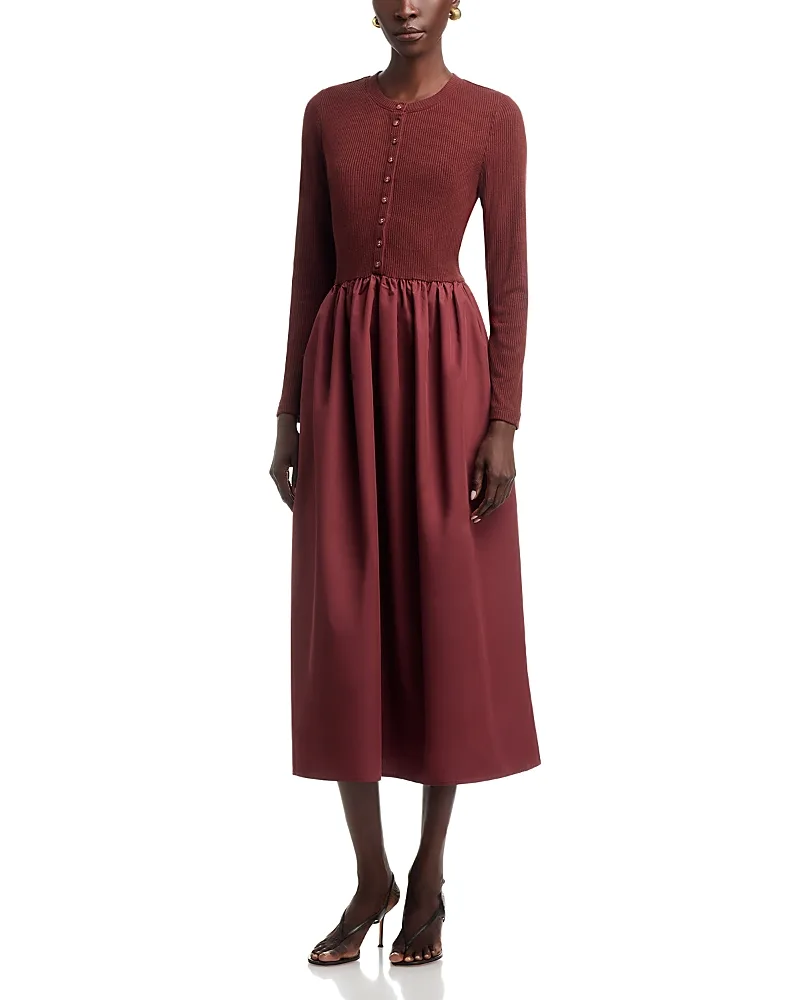 Stretch Cotton Poplin Rib Fit & Flare Dress by Single Thread