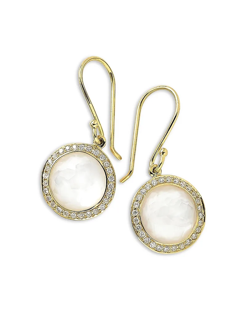 18K Yellow Gold Lollipop Mother of Pearl Doublet & Diamond Drop Earrings by Ippolita