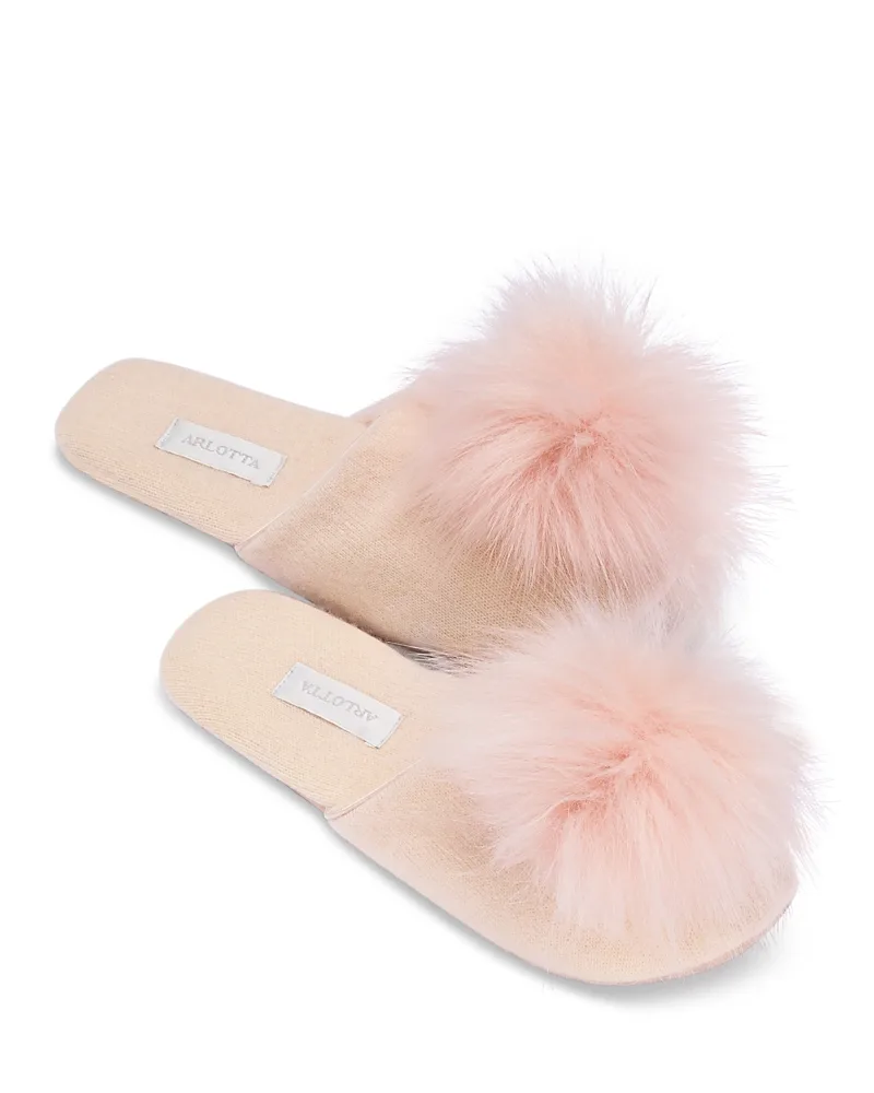 Cashmere Faux Fur Pom Pom Slippers by Arlotta