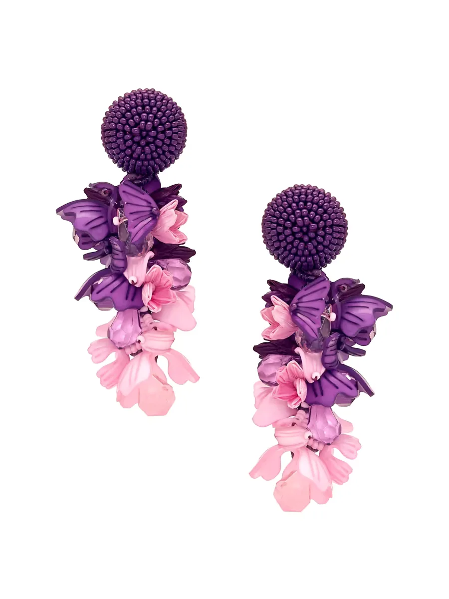 24K-Gold-Plated, Acrylic, Glass Bead & Raffia Drop Earrings by Oscar de la Renta