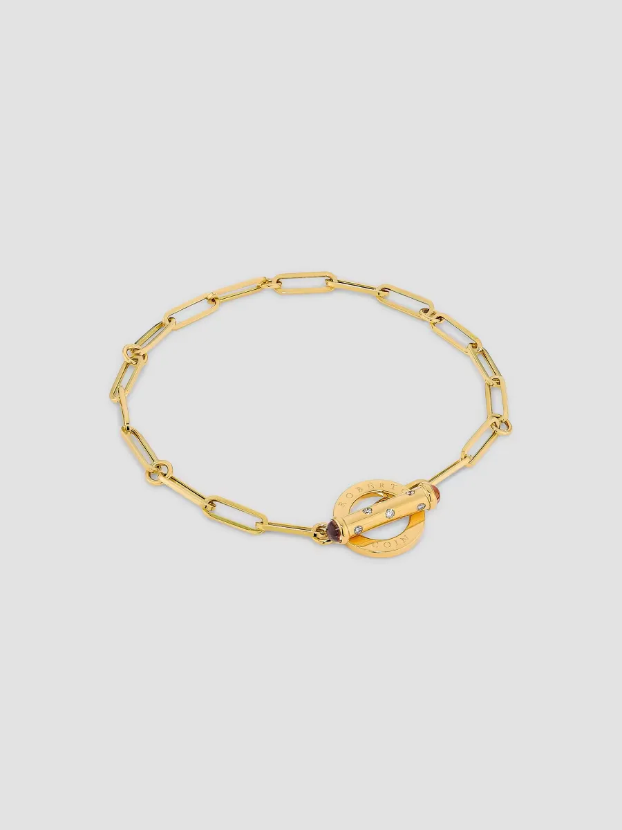 18K Yellow Gold, Ruby & 0.07 TCW Diamond Paper Clip Chain Bracelet by Roberto Coin