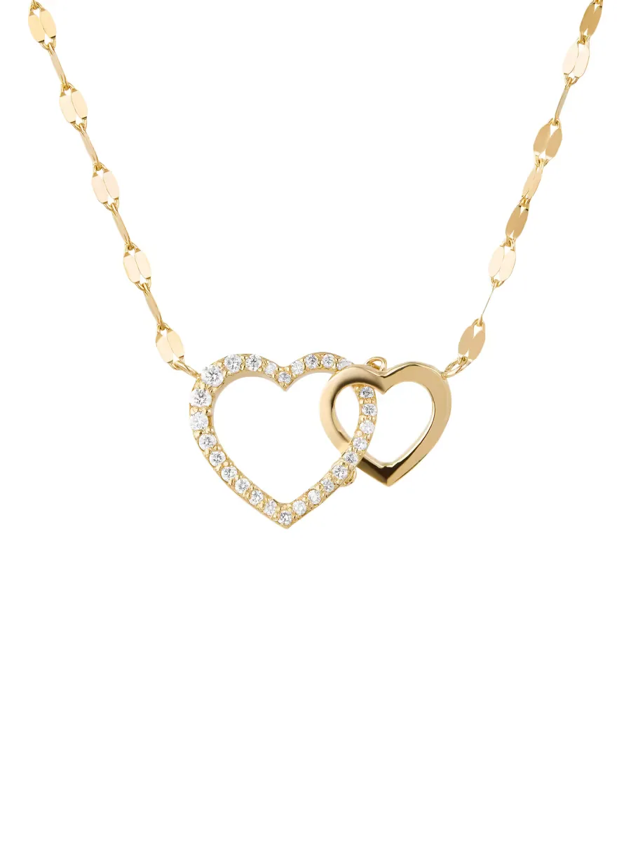 Flawless Interlocking Heart 14K Yellow Gold & 0.16 TCW Diamond Pendant Necklace by Lana