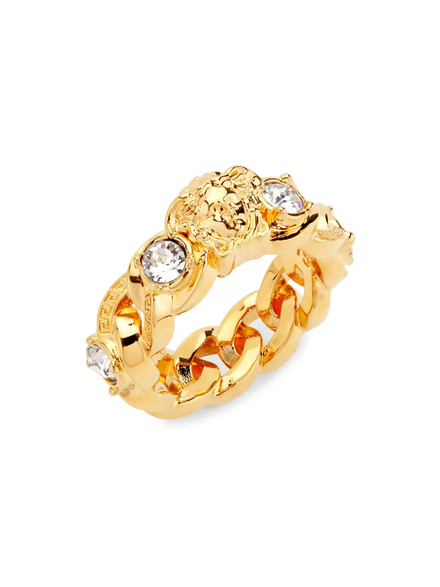 Goldtone or Silvertone & Glass Crystal Ring by Versace