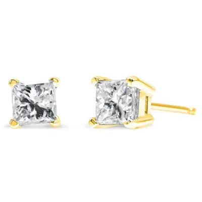 IGI Certified 1/2 ct Princess Diamond Solitaire Stud Earrings in 14K Yellow Gold by Haus of Brilliance