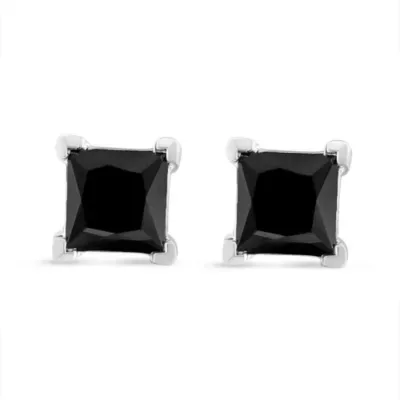 14K White Gold 4.00 ct Princess Black Diamond Stud Earrings with Screw Backs by Haus of Brilliance