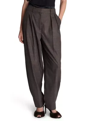 High Rise Fly Front Double Pleat Plaid Pants by Kenneth Cole