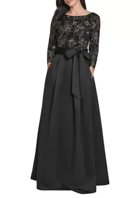 Lace Bodice Bow Waist A-Line Gown by Jessica Howard