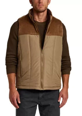 Sherpa Lined Mixed Media Corduroy Vest by Weatherproof Vintage