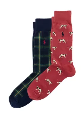 Tossed Dog/Plaid Slack Socks - 2-Pack by Polo Ralph Lauren