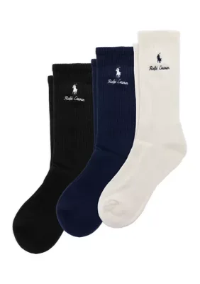 Double Logo Crew Socks - 3-Pack by Polo Ralph Lauren