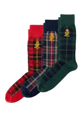 Tartan Slack 3-Pack Sock Giftbox with Novelty Embroidery by Polo Ralph Lauren