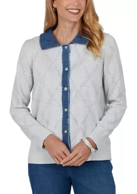 Ann Arbor Denim Trim Cardigan by Alfred Dunner