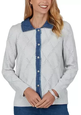 Ann Arbor Denim Trim Cardigan by Alfred Dunner
