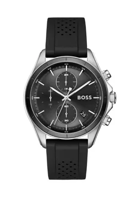 Bosslatic Leather Watch with Black and Sterling Silver Dial by Hugo Boss