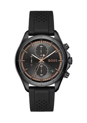 Bossletic Leather Watch with Black Dial by Hugo Boss