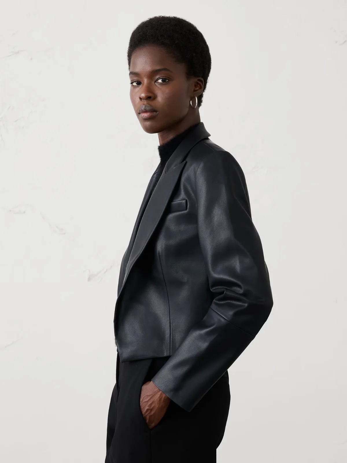 Vegan Leather Cropped Blazer by Banana Republic
