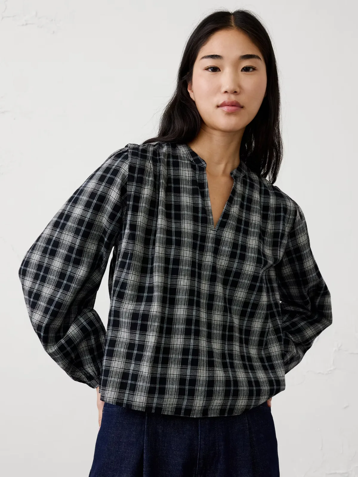 Flannel Pleated-Shoulder Blouse by Banana Republic