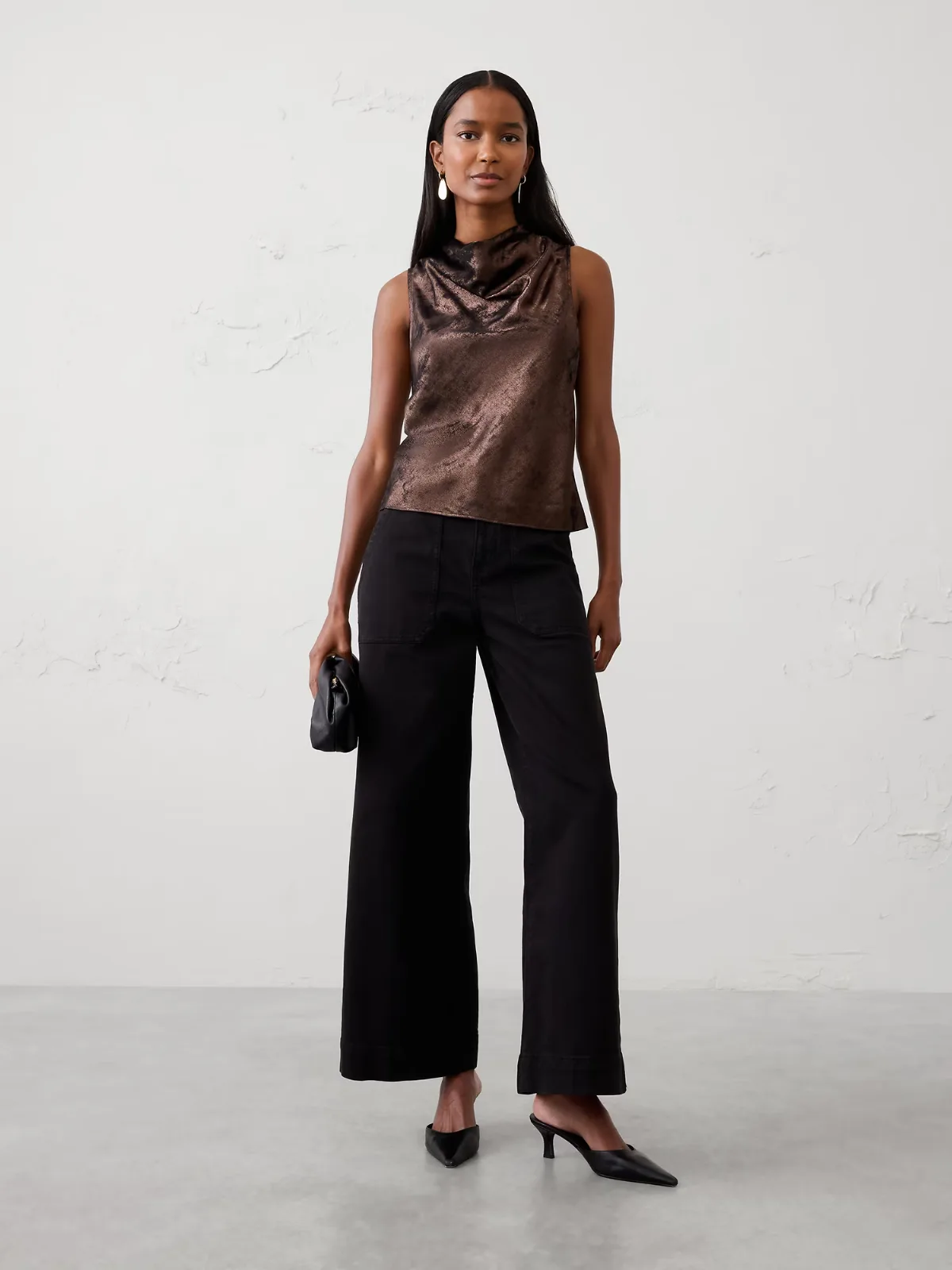 Lamé Cowl-Neck Top by Banana Republic