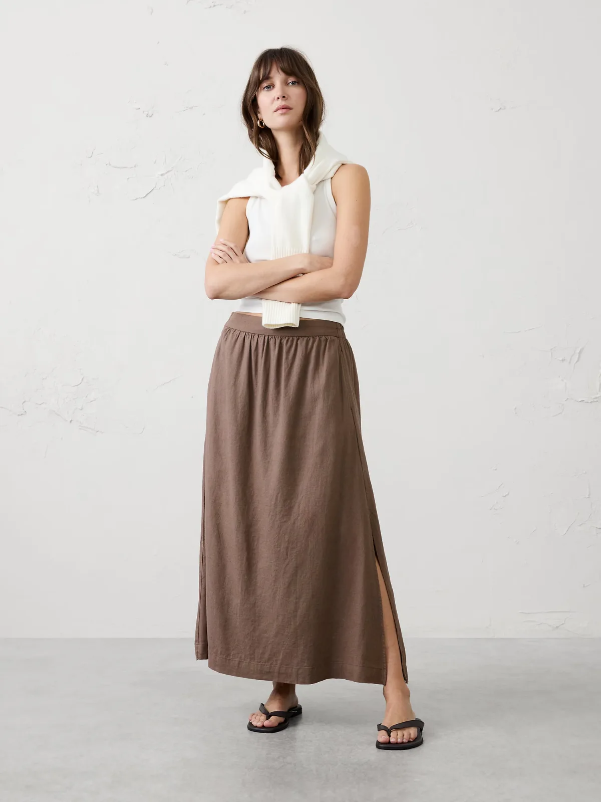 Linen-Blend Midi Skirt by Banana Republic