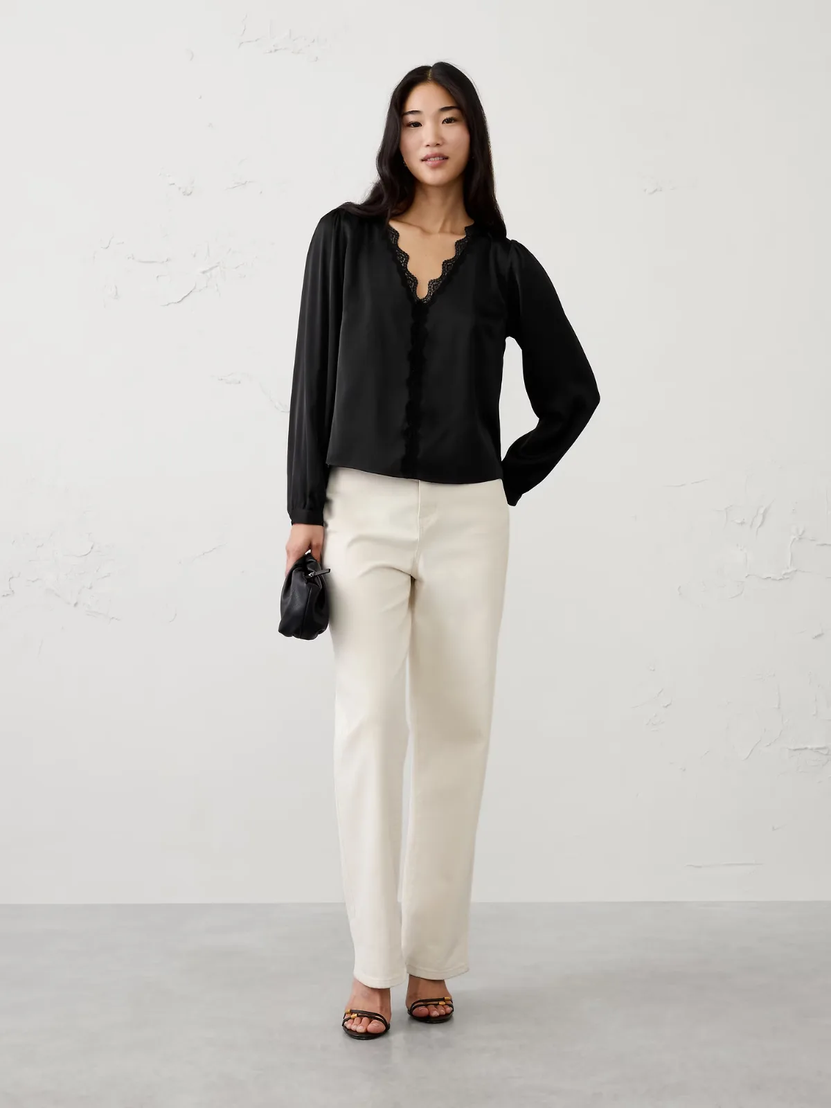 Romantic Lace-Placket Blouse by Banana Republic