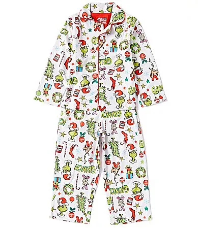 Long Sleeve Grinch Brushed Micro Jersey Pajama Top Matching Pajama Pants Set by Komar Kids