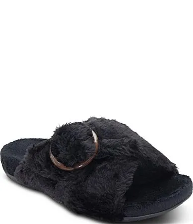 Macy Faux Fur Open Toe Slippers by Aetrex