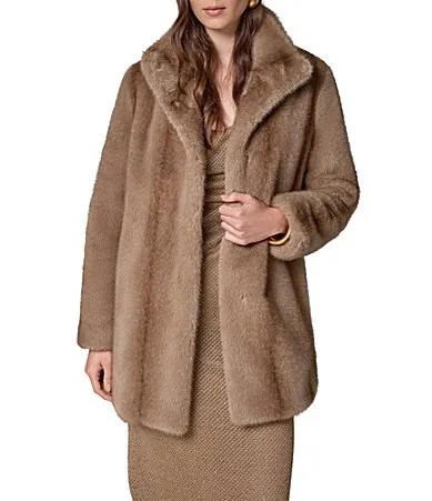 Faux Fur Stand Collar Single Breasted Coat by Donna Karan