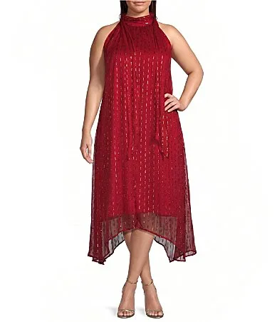 Sybil Metallic Halter Tie Neck Sleeveless Maxi Dress by Ciebon