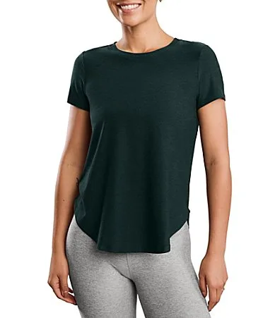 Featherweight on the Down Low Crew Neck Short Sleeve Curved Hem Tee by Beyond Yoga