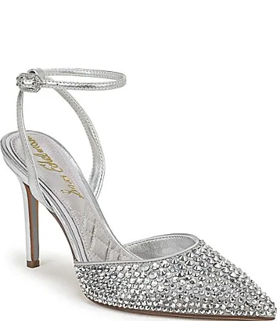 Hana Metallic Rhinestone Studded Ankle Strap Dress Pumps by Sam Edelman