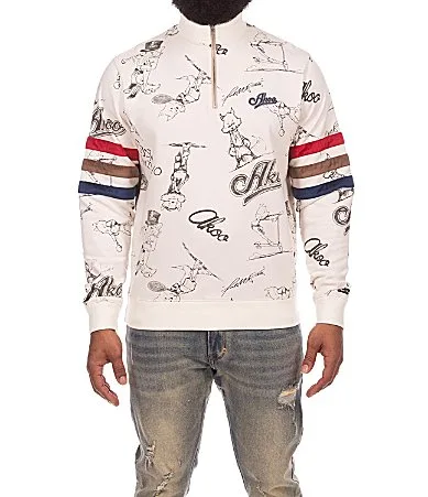 Regal Printed Graphic Quarter Zip Terry Sweatshirt by Akoo