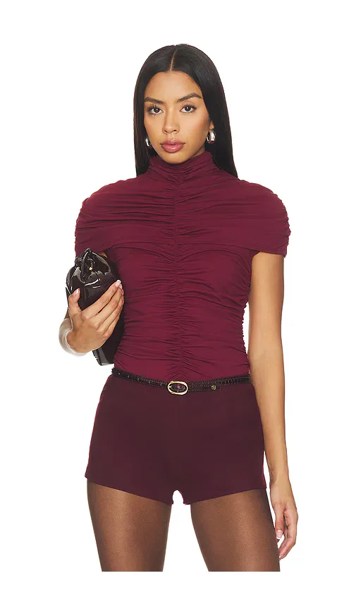 Mock Neck Overlay Gathered Top