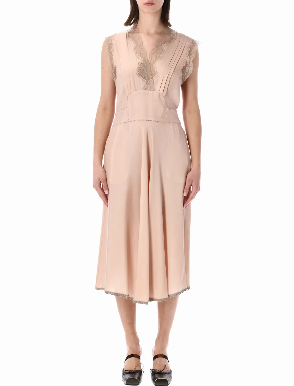 Silk Lace Detail Midi Dress by Maison Margiela